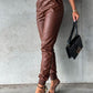 Smocked High Waist Pants with Pockets