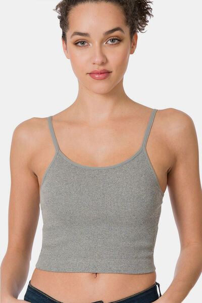 Zenana Ribbed Seamless Cropped Cami with Bra Pads