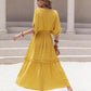 Tassel Trim Smocked V-Neck Short Sleeve Dress