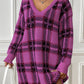 Plaid V-Neck Long Sleeve Sweater Dress