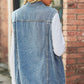 Women's Collared Neck Sleeveless Denim Top with Pockets