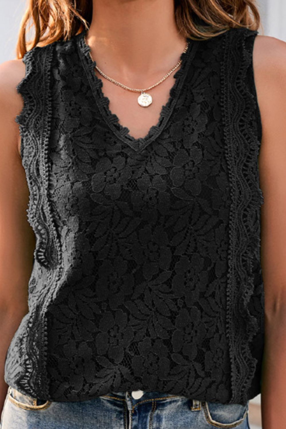 Full Size Lace V-Neck Tank