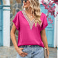 Full Size V-Neck Cuffed Blouse