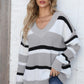 Color Block V-Neck Dropped Shoulder Sweater