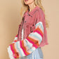 Distressed Striped Long Sleeve Denim Jacket