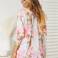 Double Take Blush Pink Floral Round Neck Three-Quarter Sleeve Top