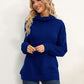 Slit Turtleneck Dropped Shoulder Sweater