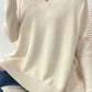 Slit V-Neck Dropped Shoulder Sweater