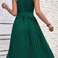 Forest Green Tie Belt Pleated Midi Dress