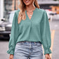 Full Size Swiss Dot Notched Neck Flounce Sleeve Blouse