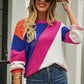ZELDAlea Color Block Round Neck Long Sleeve Sweater