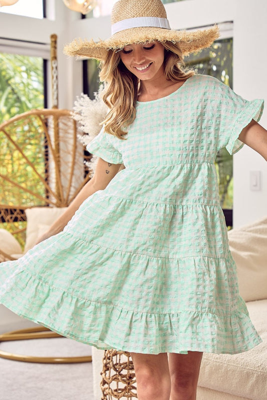 BiBi Ruffled Hem Short Sleeve Tiered Dress - Brand BiBi