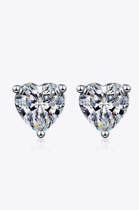 Women's 2 Carat Moissanite Heart-Shaped Stud Earrings