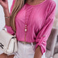 Round Neck Roll-Tab Sleeve Blouse