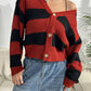 Striped Button Up Dropped Shoulder Cardigan