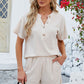Adryane Jay Notched Button Detail Dropped Shoulder Top and Shorts Set