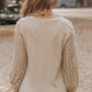 Waffle-Knit Round Neck Long Sleeve Blouse