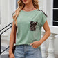 Leopard Round Neck Cap Sleeve T-Shirt