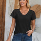 Eyelet V-Neck Lace Short Sleeve T-Shirt