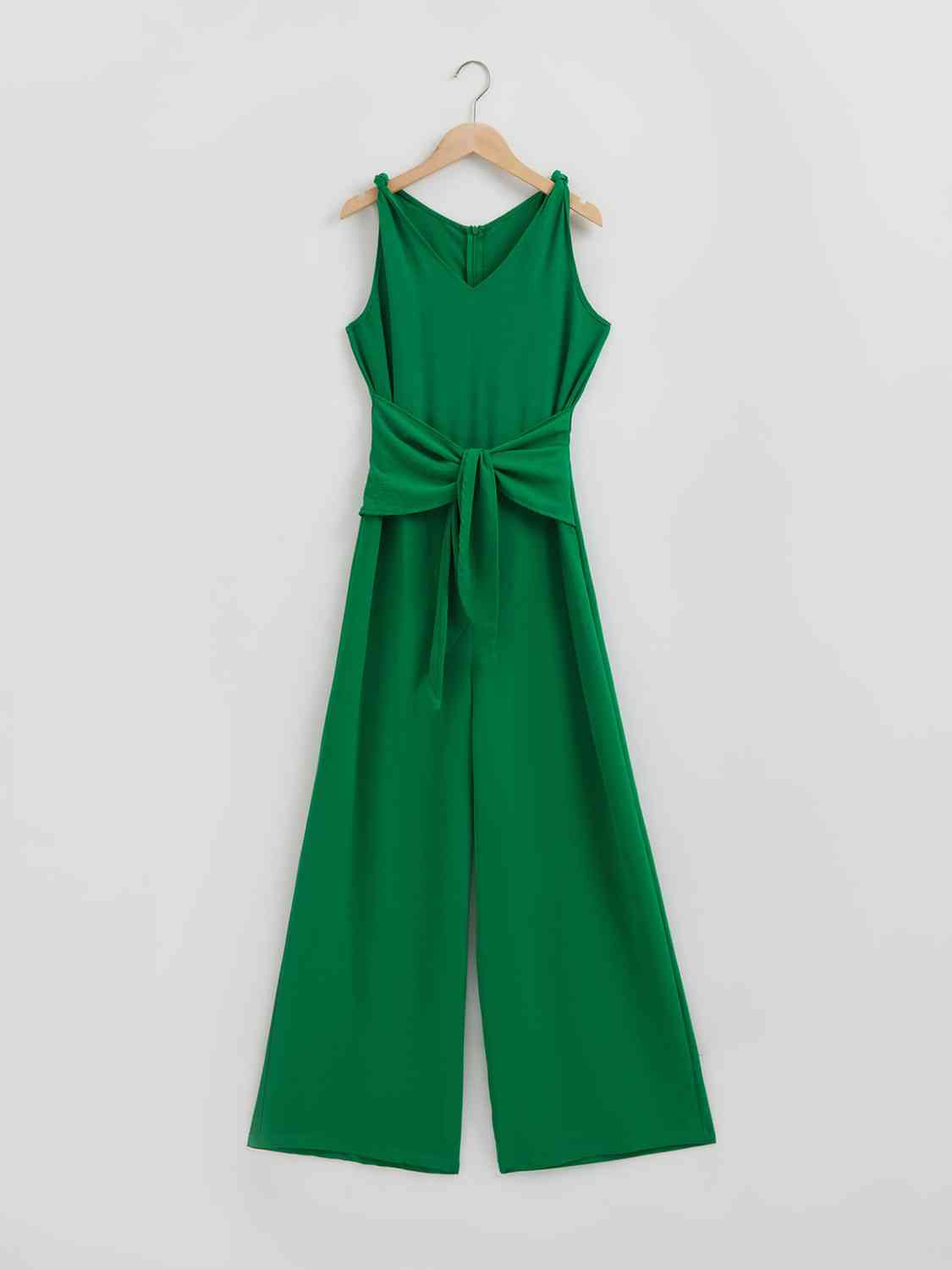 Mid Green Knot Detail Tie Front Sleeveless Jumpsuit