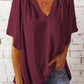 Gathered Detail Notched Neck Flutter Sleeve Top