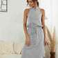 Full Size Drawstring Open Back Slit Sleeveless Dress