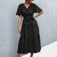Women's Printed V-Neck Flutter Sleeve Belted Dress