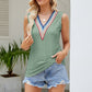 Contrast Full Size V-Neck Eyelet Tank
