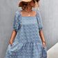 Women's Swiss Dot Square Neck Half Balloon Sleeve Dress
