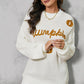 Seasonal Pumpkin Embroidery Long Sleeve Sweater