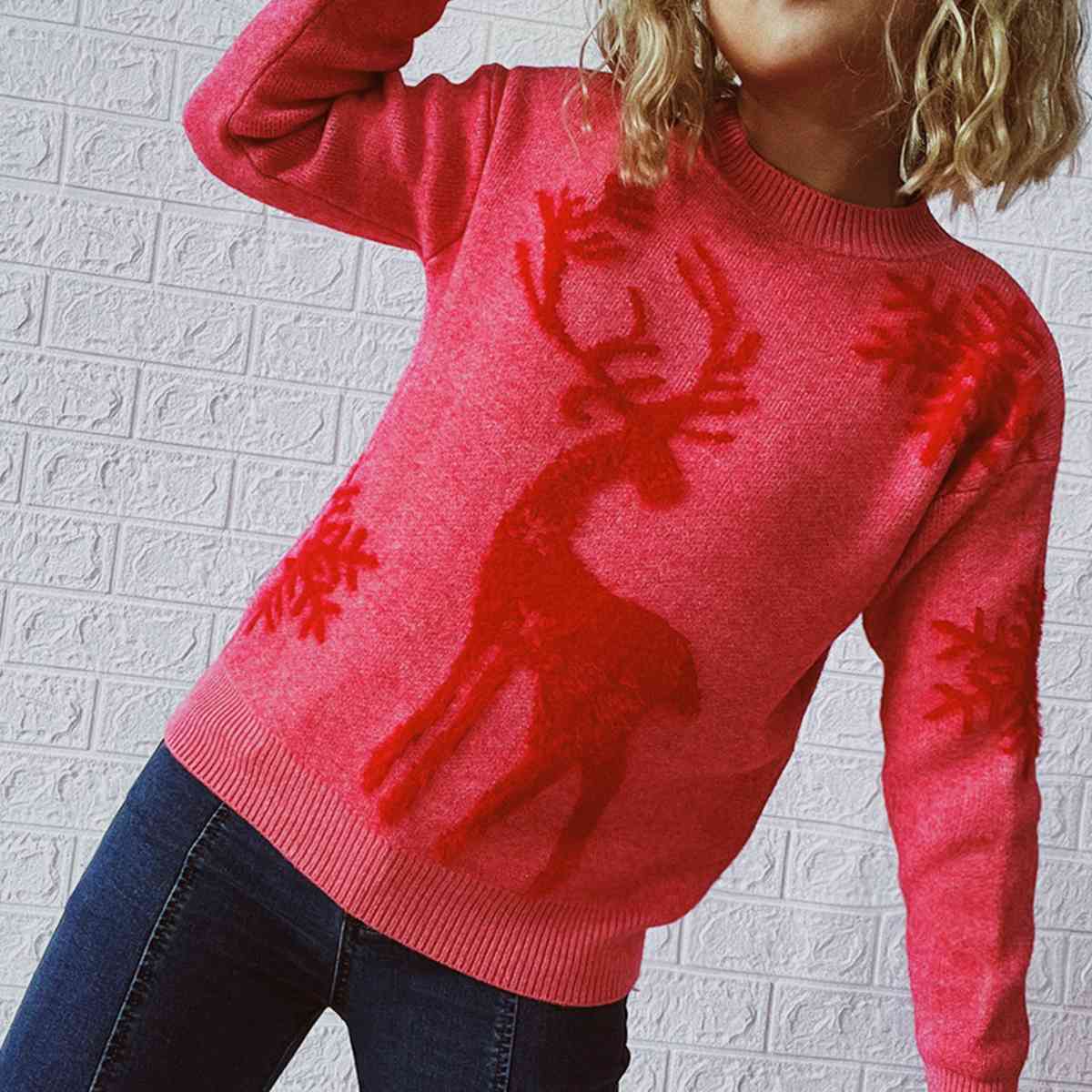 Christmas Reindeer and Snowflake Pattern Sweater