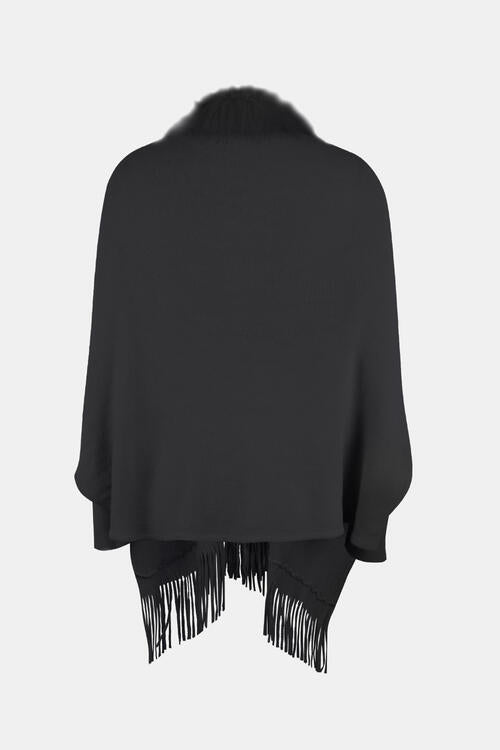 BeautifulMe Fringe Open Front Long Sleeve Poncho