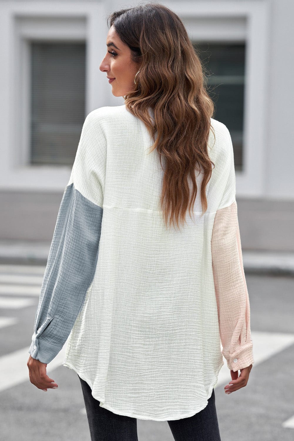 Full Size Textured Drop Shoulder Longline Shirt