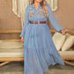 Plus Size Polka Dot Tie Neck Balloon Sleeve Maxi Dress