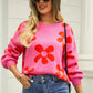 Hannah&Mea Floral Print Round Neck Dropped Shoulder Pullover Sweater