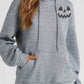 SEASONAL FALL Pumpkin Face Graphic Charcoal Drawstring Hoodie with Pocket