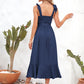 Square Neck Tie Strap Midi Dress