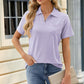 Pocketed Johnny Collar Short Sleeve Blouse