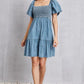Larissa Bea Smocked Square Neck Mini Denim Dress