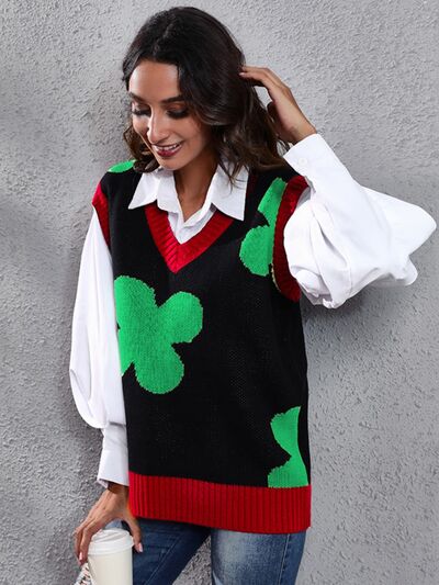 Four Leaf Clover V-Neck Sweater Vest