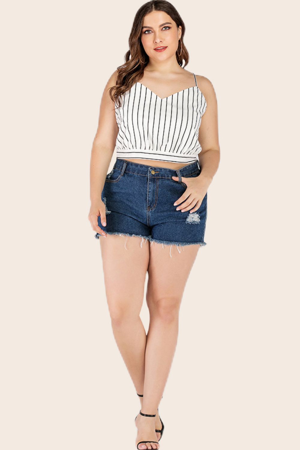 Women's Plus Size Striped Tie-Back Cropped Cami