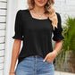 Smocked Square Neck Short Sleeve T-Shirt