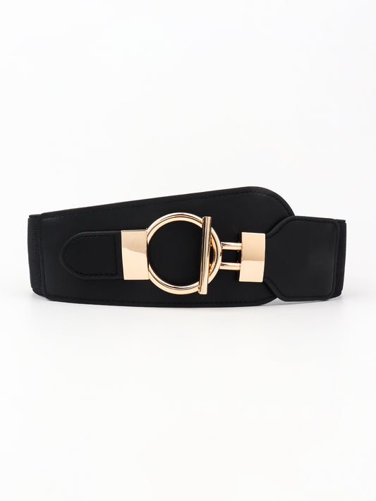 Women's PU Elastic Wide Belt with Alloy Buckle