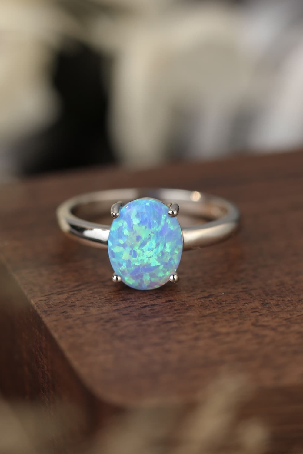 Women's 925 Sterling Silver Opal Solitaire Ring