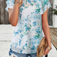 Printed Ruffled Mock Neck Blouse