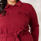 Culture Code Full Size Tie Front Half Zip Long Sleeve Shirt Dress