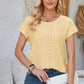 Eyelet Round Neck Rolled Short Sleeve T-Shirt