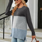 Full Size Color Block Round Neck Long Sleeve Slit T-Shirt