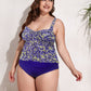 Plus Size Two-Tone Drawstring Sleeveless Tankini Set