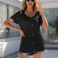 Decorative Button Round Neck Cold Shoulder T-Shirt